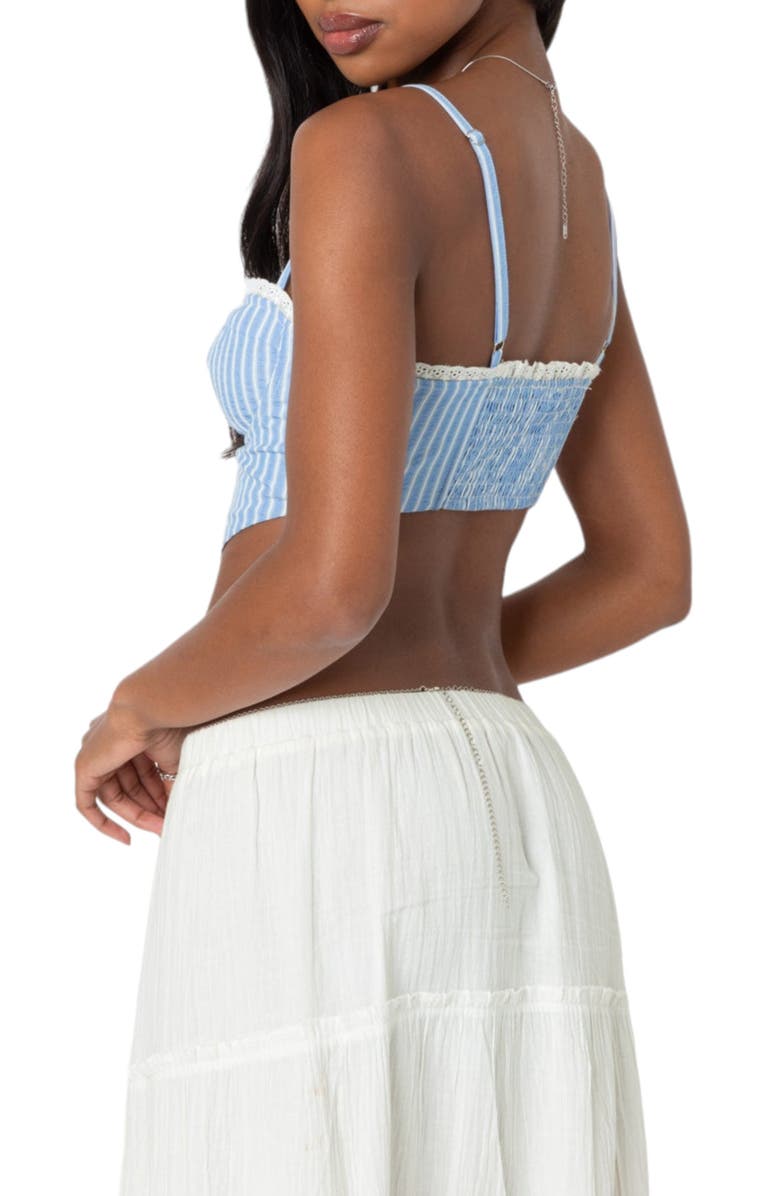 EDIKTED Puckered Triangle Hem Crop Corset Top, Alternate, color, Light-Blue