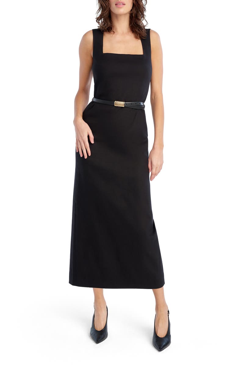 Favorite Daughter The Perfect Opportunity Linen Blend Midi Dress, Main, color, Black