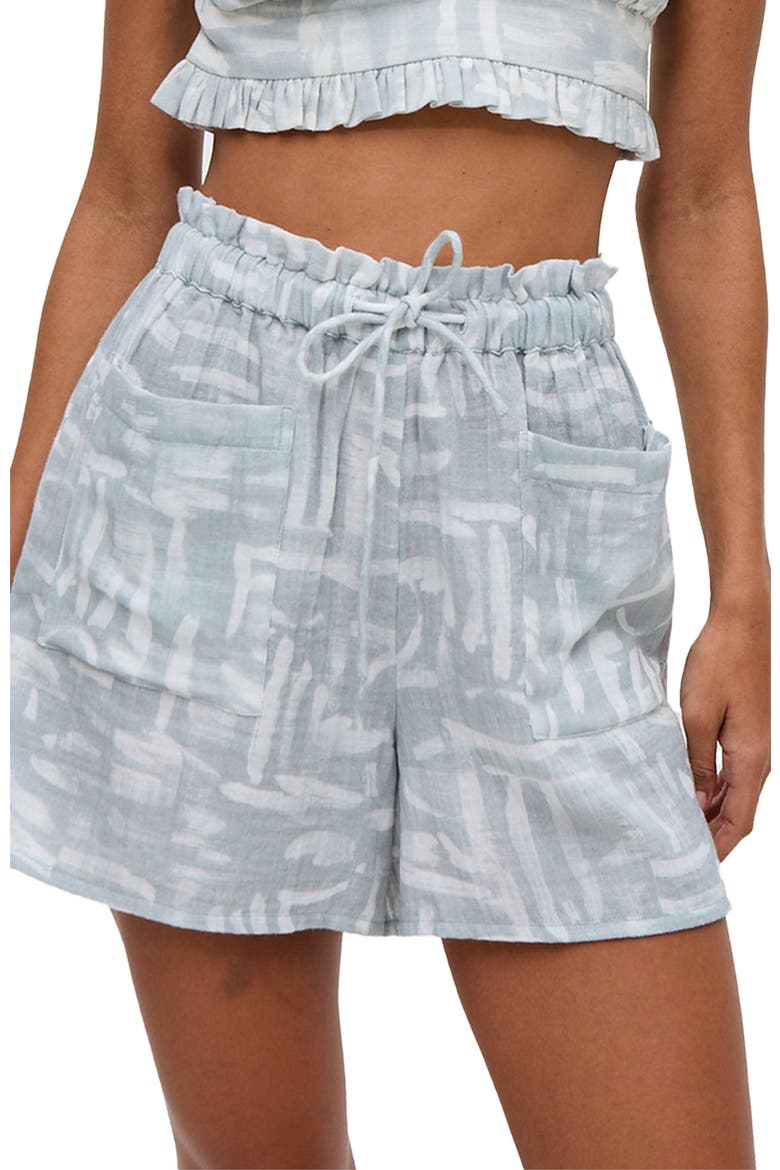 Sammie Paperbag Waist Warhol Print Shorts, Alternate, color, Sky Blue