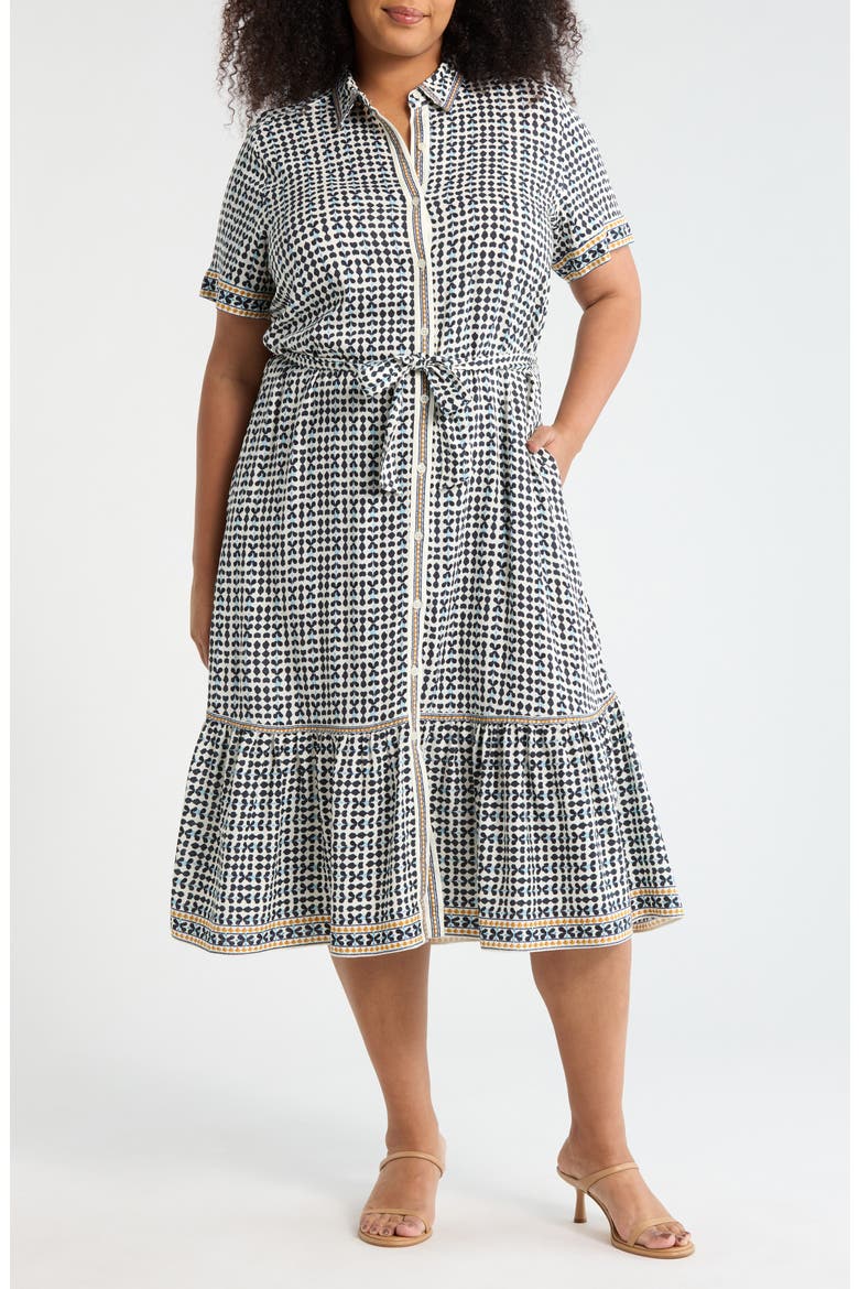 Short Sleeve Maxi Shirtdress, Main, color, NATURA/ BLUE IKAT STAMPS