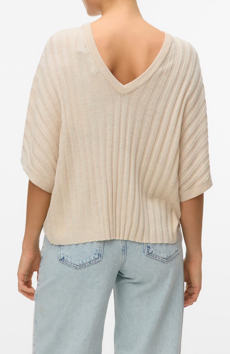 VERO MODA Barbados Short Sleeve V-Back Sweater, Alternate, color, Oatmeal