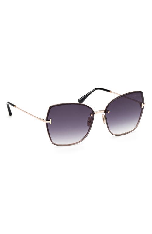 Tom Ford Nickie Metal Butterfly Sunglasses In Rose Gold/t Logo/smoke