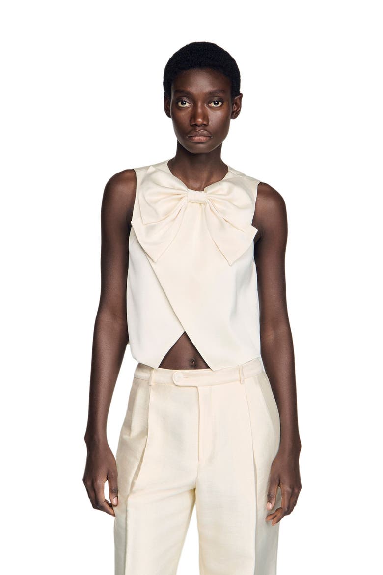 Satin bow crop top, Main, color, Ecru