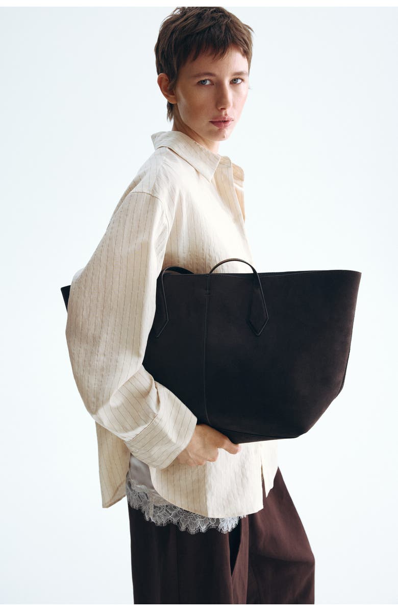 H&M Oversized Shirt, Alternate, color, Light Beige/Pinstriped