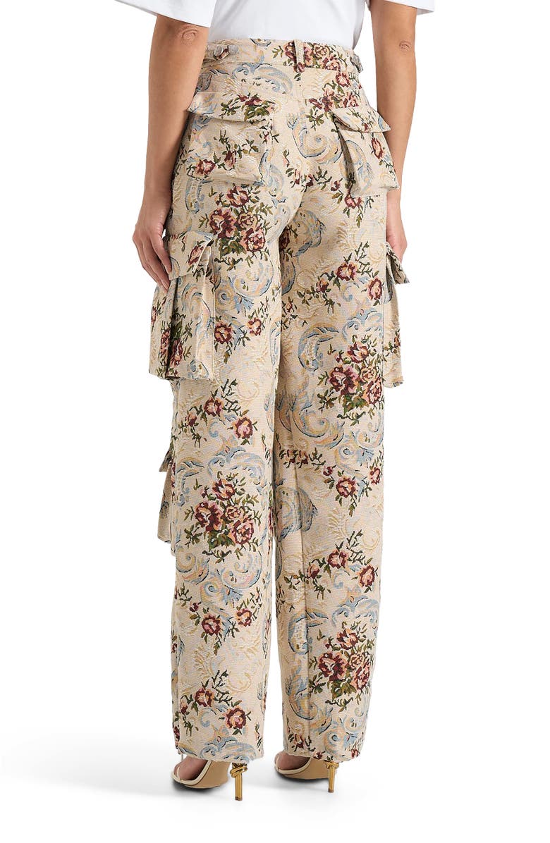 Manière De Voir Emilie High Waisted Tapestry Cargo Pants, Alternate, color, Beige