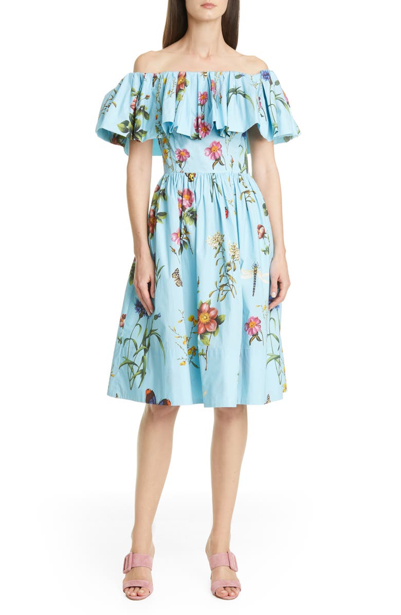 Oscar de la Renta Floral Off the Shoulder Dress, Main, color, 