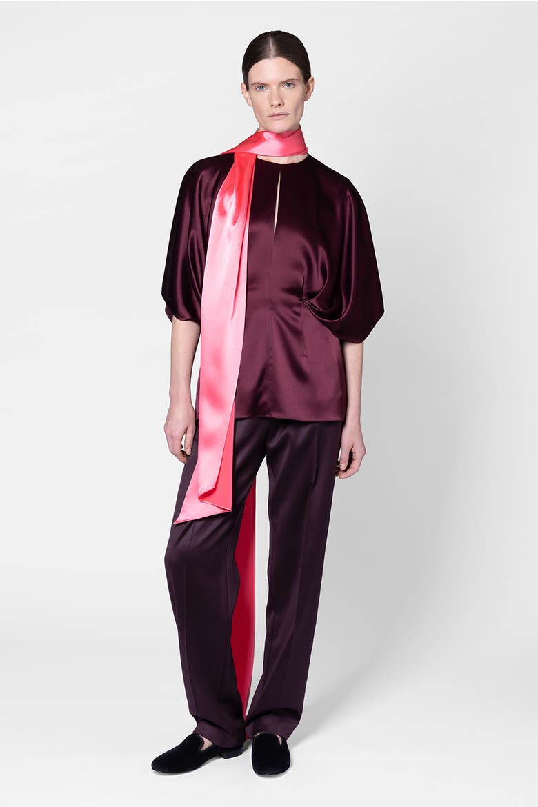Satin Luma Top With Contrast Scarf, Main, color, Calliope/Peau