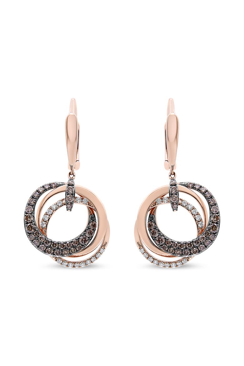 14K Rose Gold 1.00 Cttw Diamond Hoops and Circle Dangle Earrings, Alternate, color, Pink