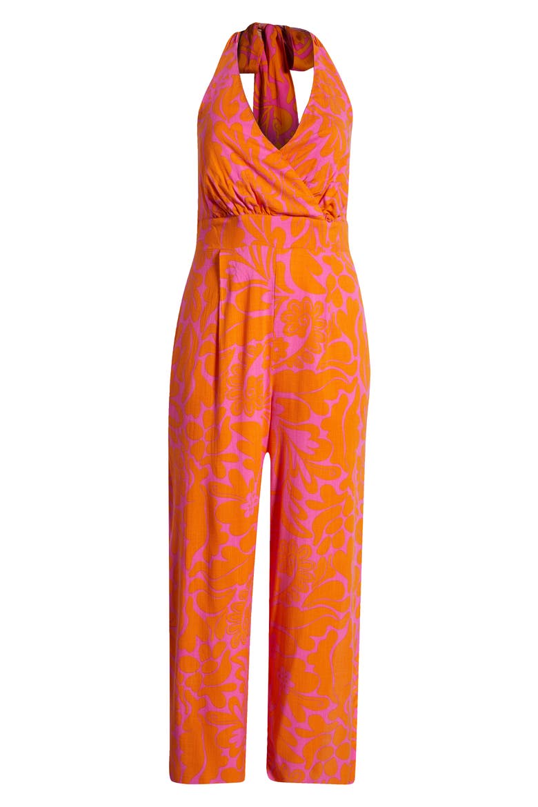 Kaci Floral Magic Moment Halter Jumpsuit, Alternate, color, ORANGE/ FUCHSIA