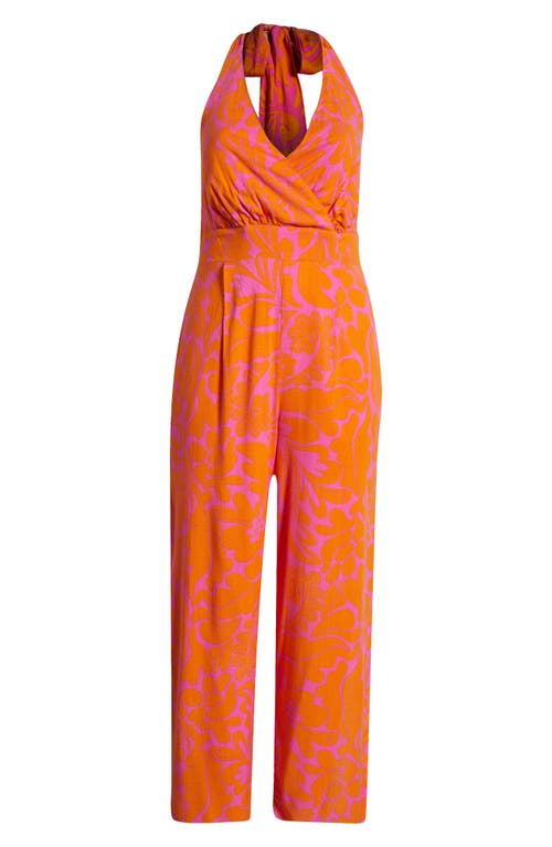 Sugarlips Kaci Floral Magic Moment Halter Jumpsuit In Orange