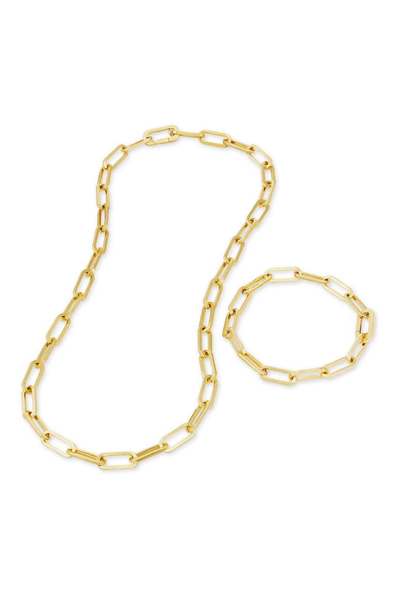 2-Piece Paperclip Chain Necklace & Bracelet Set, Main, color, GOLD