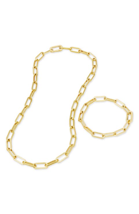 2-Piece Paperclip Chain Necklace & Bracelet Set