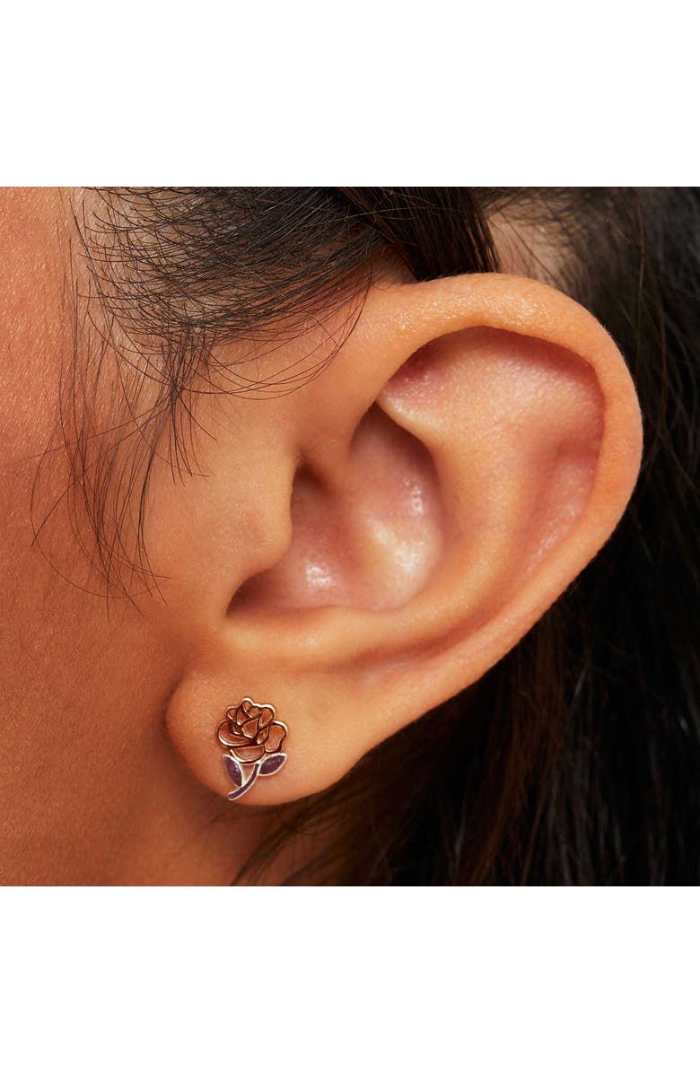 Disney Beauty and the Beast Rose Earrings, Alternate, color, Silver, Rose Gold