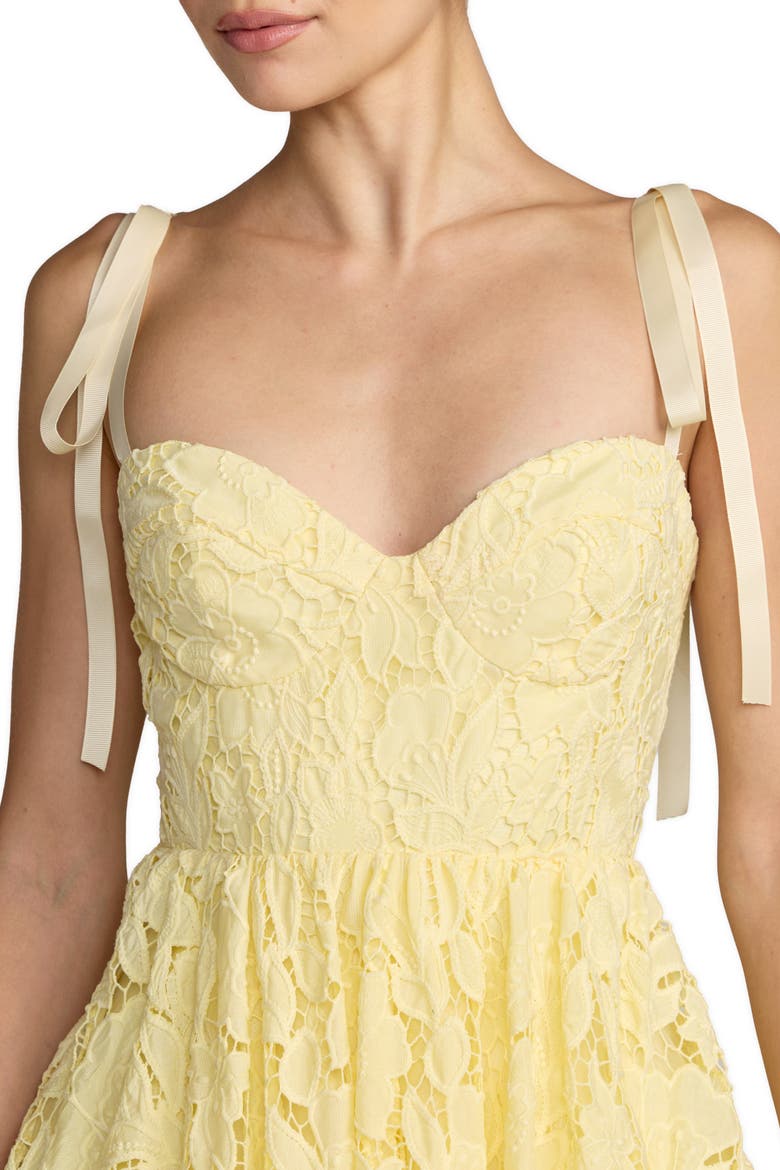 Lace Sweetheart Tie Strap A-Line Midi Dress, Alternate, color, Butter