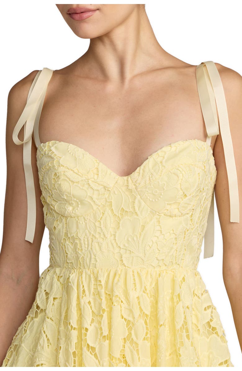 Mac Duggal Lace Sweetheart Tie Strap A-Line Midi Dress, Alternate, color, Butter