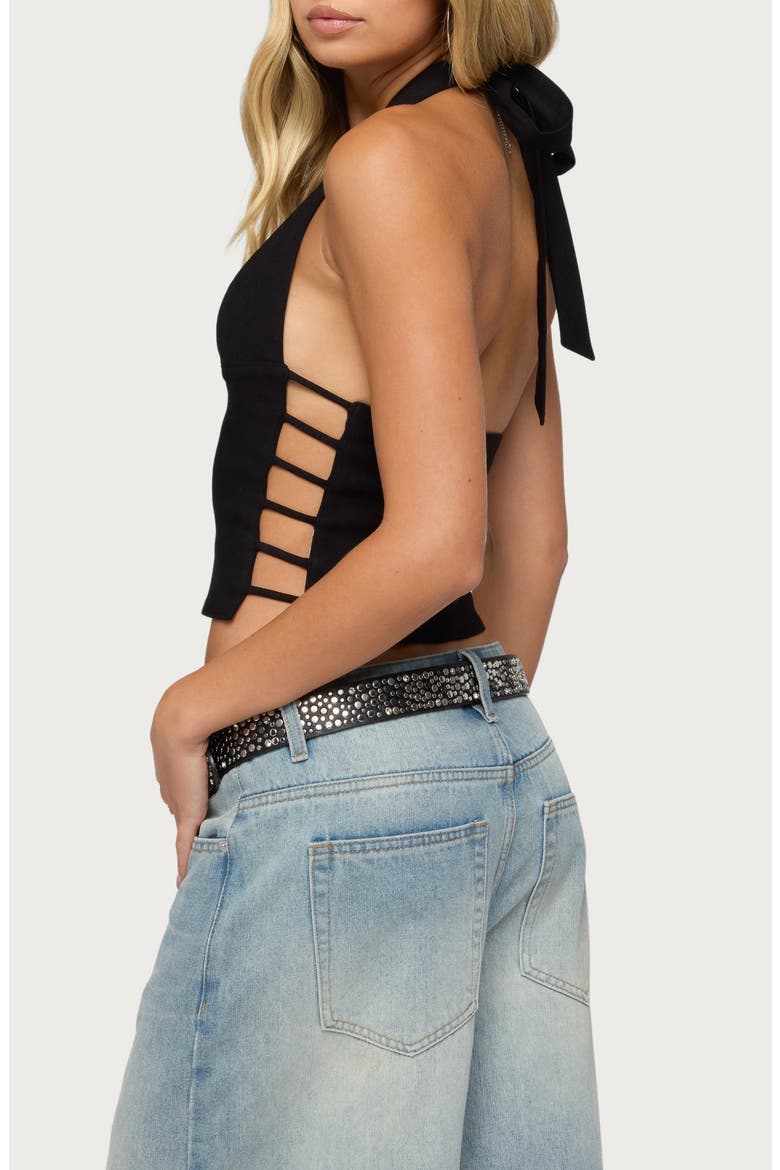 Aneera Plunge Neck Cutout Halter Top, Alternate, color, BLACK