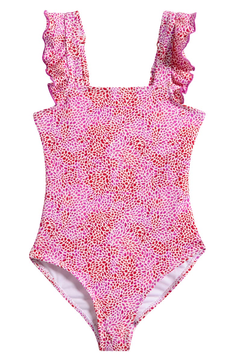 Raisins Kids' Tangalooma One-Piece Swimsuit, Main, color, Hibiscus Red