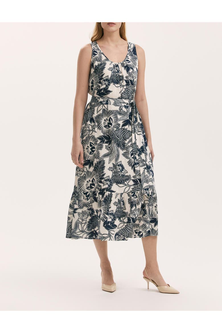 Marta Linen Blend Midi Dress, Alternate, color, Navy Flower