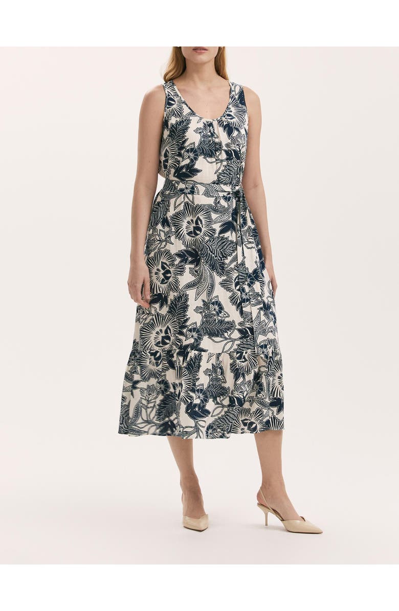 Finery London Marta Linen Blend Midi Dress, Alternate, color, Navy Flower