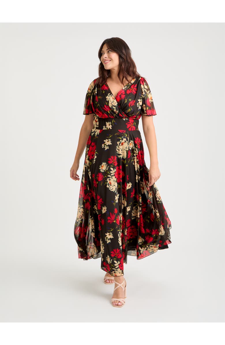 Scarlett & Jo Isabelle Floral Angel Sleeve Maxi Dress, Main, color, Black Red Cream