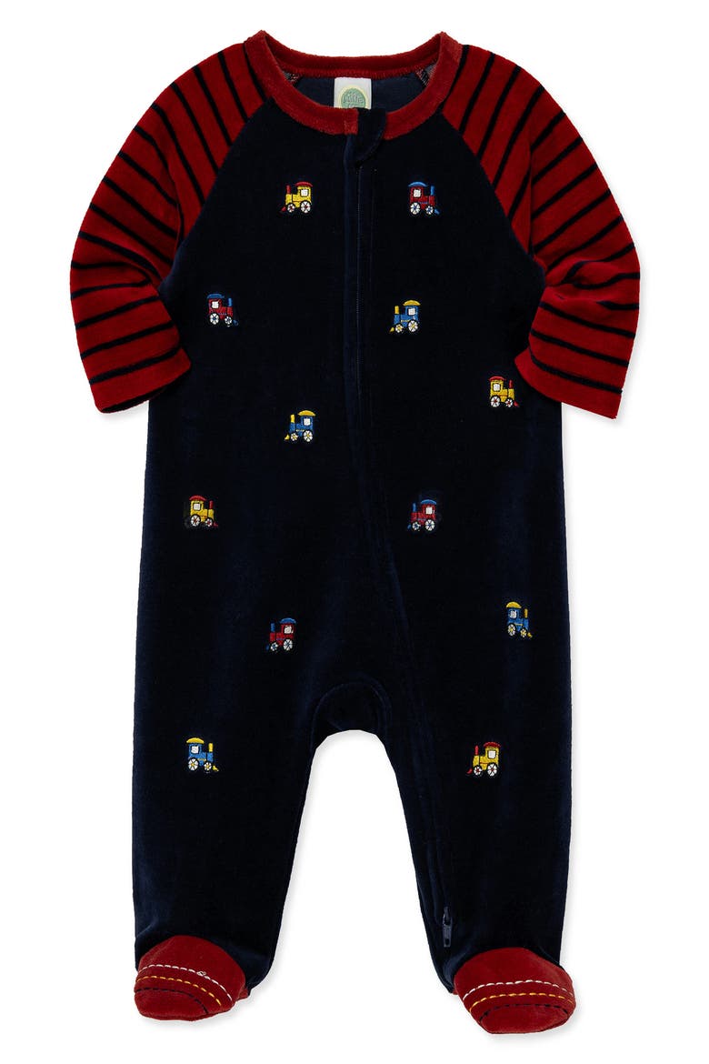 Kids' Trains Velour Footie, Alternate, color, NAVY