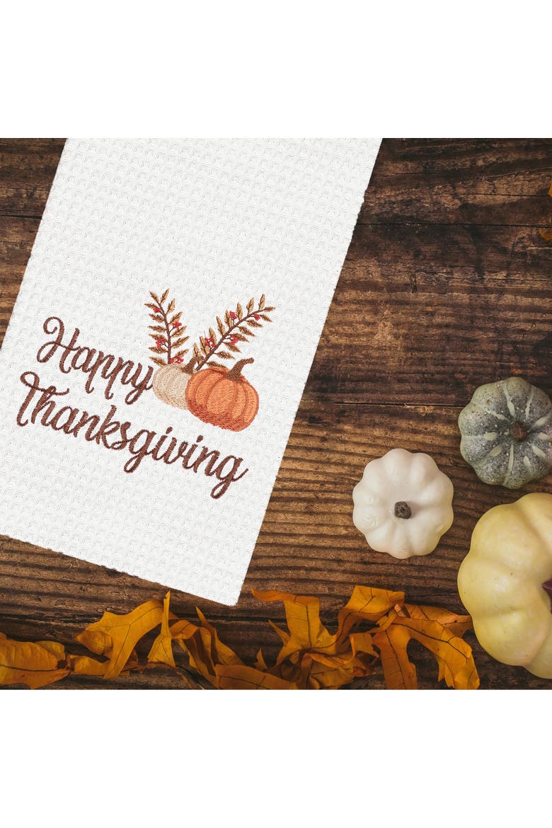 Happy Thanksgiving Embroidered Waffle Weave Kitchen Towel Set of 2, Alternate, color, White