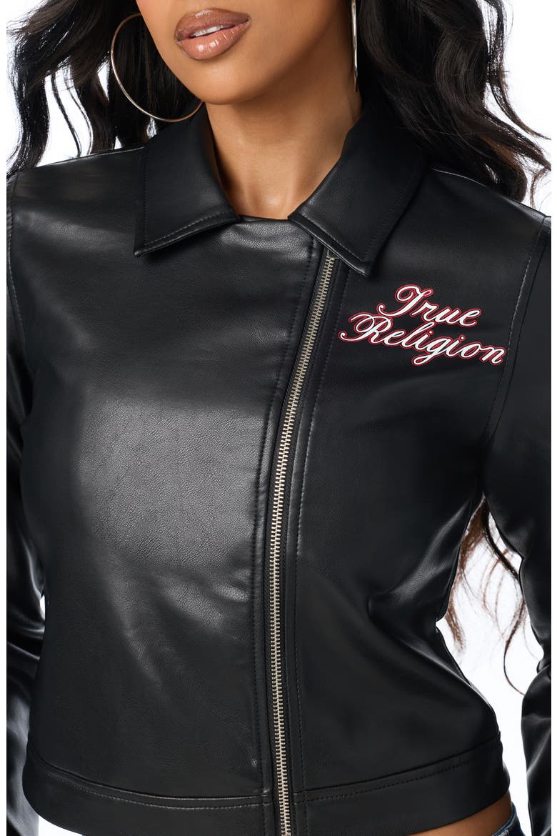 Stitch Faux Leather Biker Jacket, Alternate, color, JET BLACK