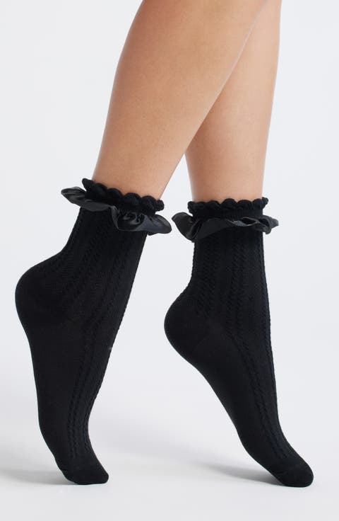 Chelsea Ruffle Cotton Blend Pointelle Crew Socks