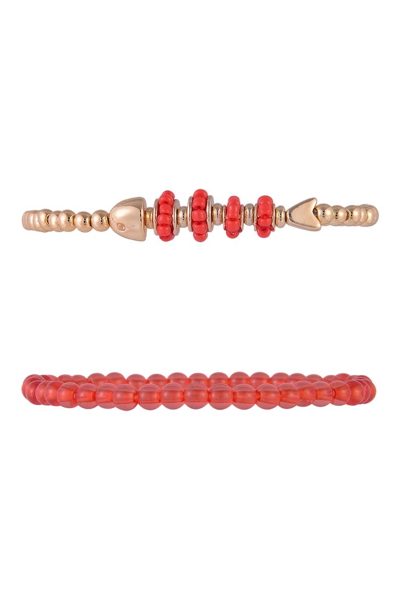 Set of 3 Beaded Stretch Bracelet, Alternate, color, ORANGE
