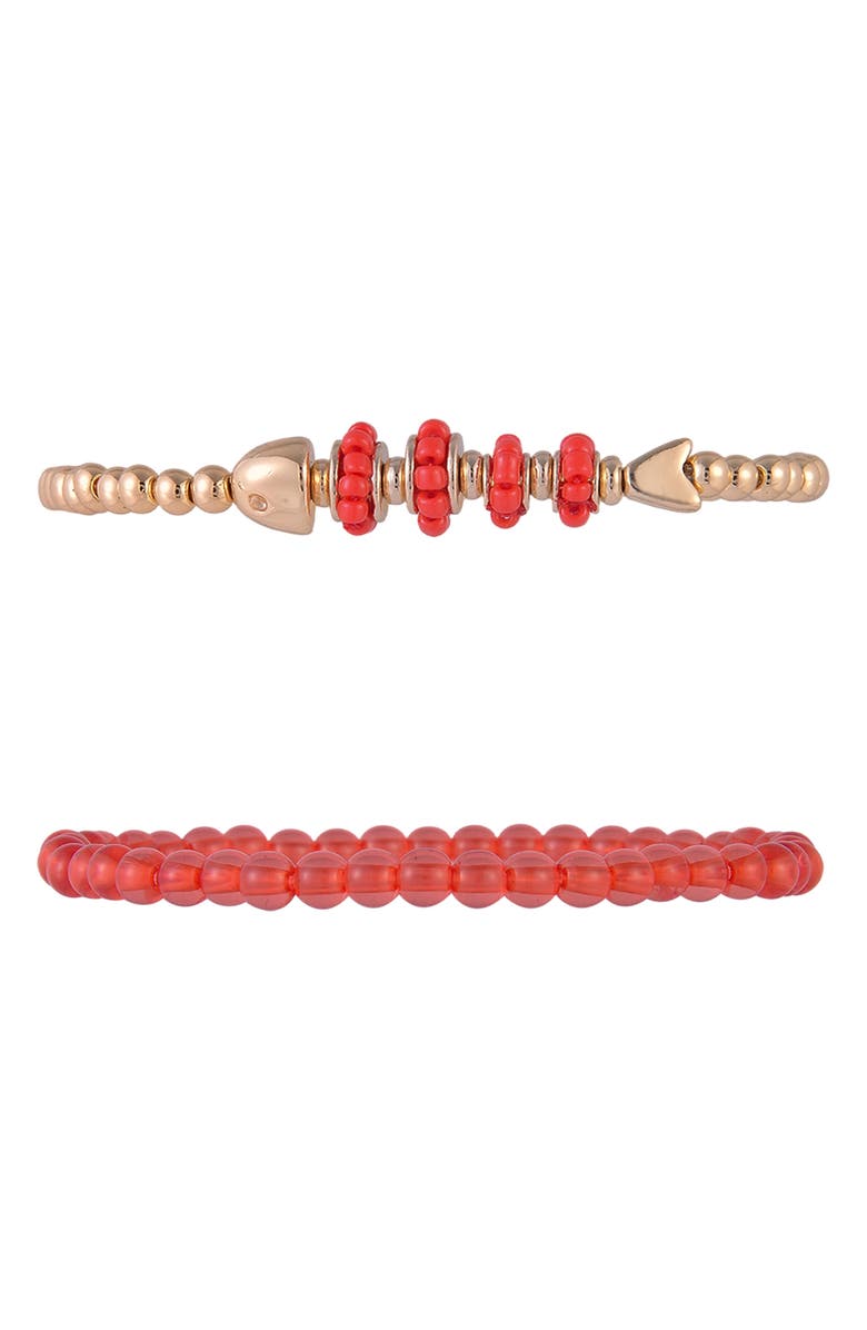 Rachel Roy Set of 3 Beaded Stretch Bracelet, Alternate, color, Orange