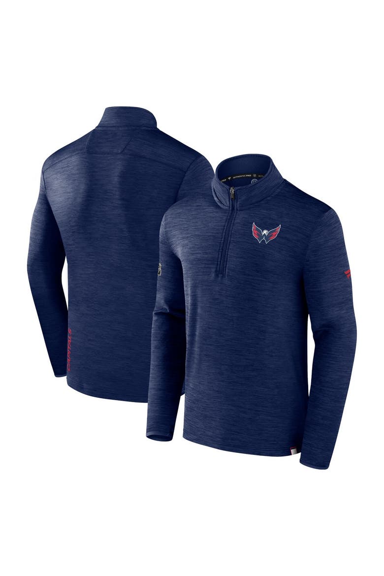 Men's Fanatics Branded  Heather Navy Washington Capitals Authentic Pro Quarter-Zip Pullover Top, Alternate, color, Heather Navy