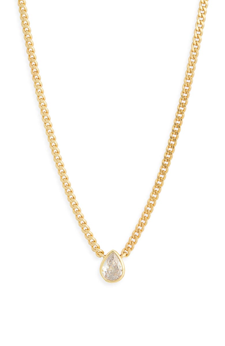 NORDSTROM RACK Pear Cut Cubic Zirconia Pendant Necklace, Alternate, color, Clear- Gold