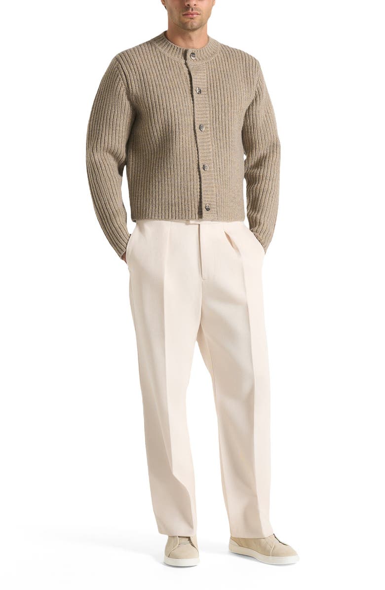 Manière De Voir Alix Unisex Crewneck Ribbed Knit Cardigan, Main, color, Beige