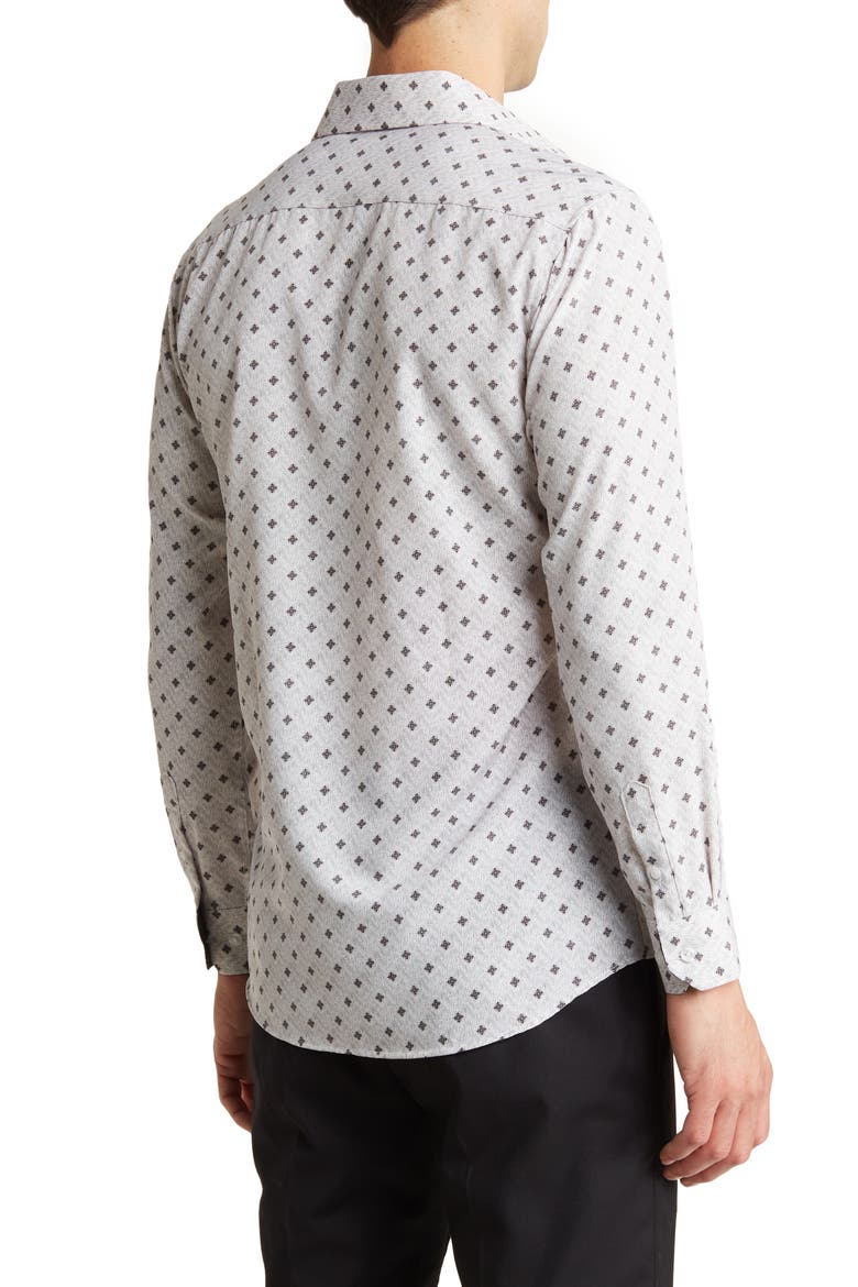 Patterned Long Sleeve Performance Button-Up Shirt, Alternate, color, WHITE