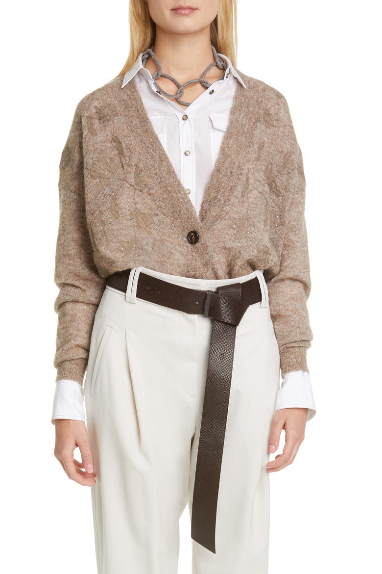 Floral Embellished Mohair & Alpaca Blend Cardigan, Main, color, CAFFE