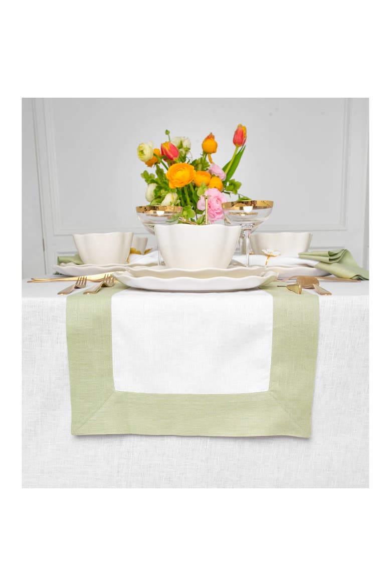 Linen Table Runner - Contempo, Main, color, Sage Green and White