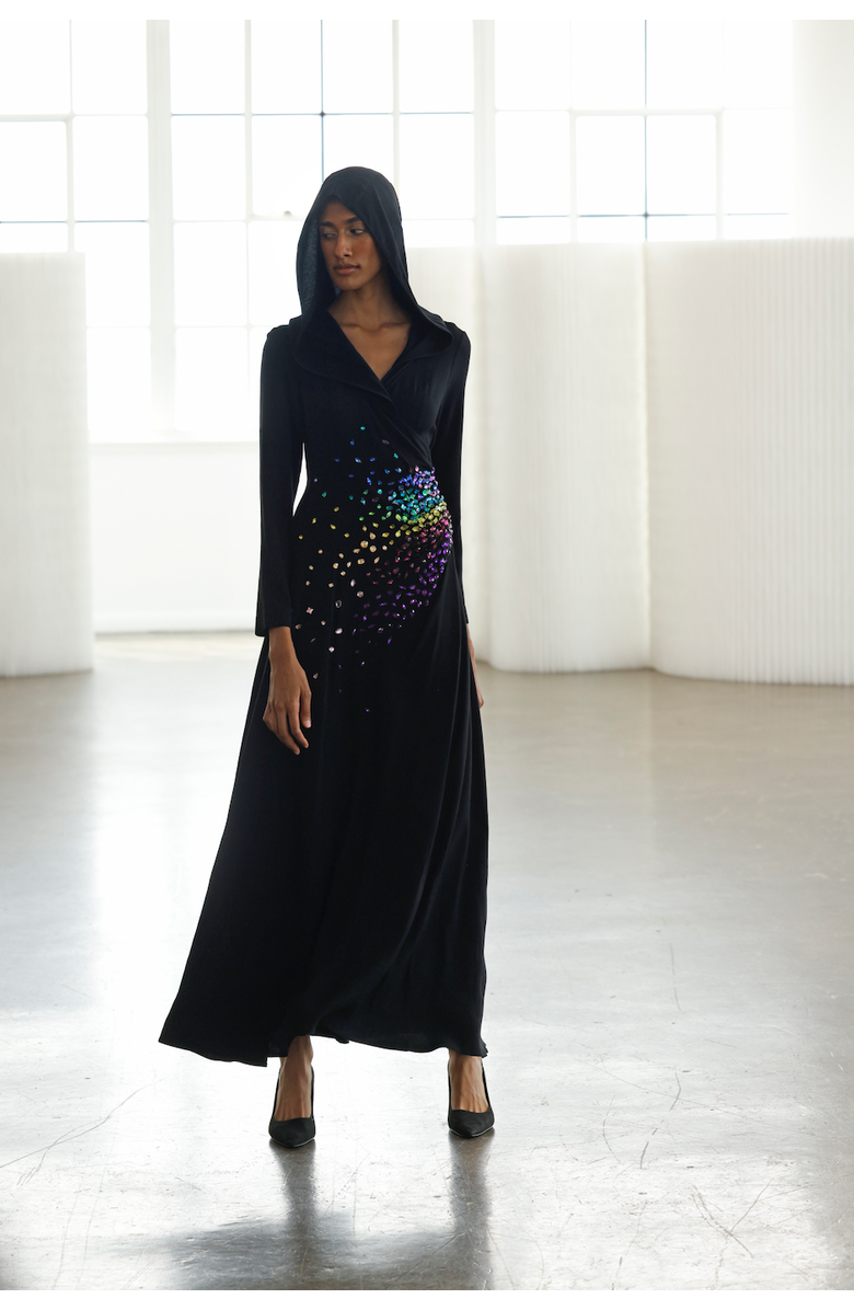 Le Fafo Aurora Hooded Dress, Alternate, color, Black