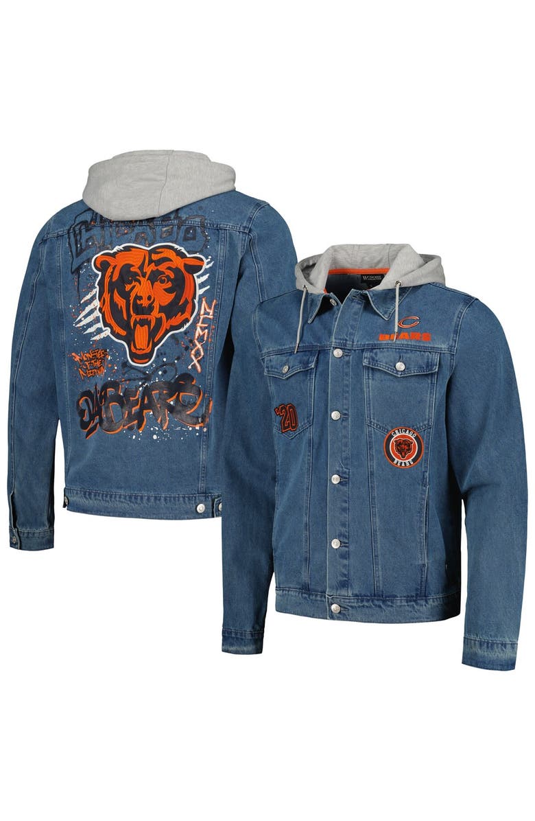 THE WILD COLLECTIVE Men's The Wild Collective Chicago Bears Hooded Full-Button Denim Jacket, Alternate, color, 