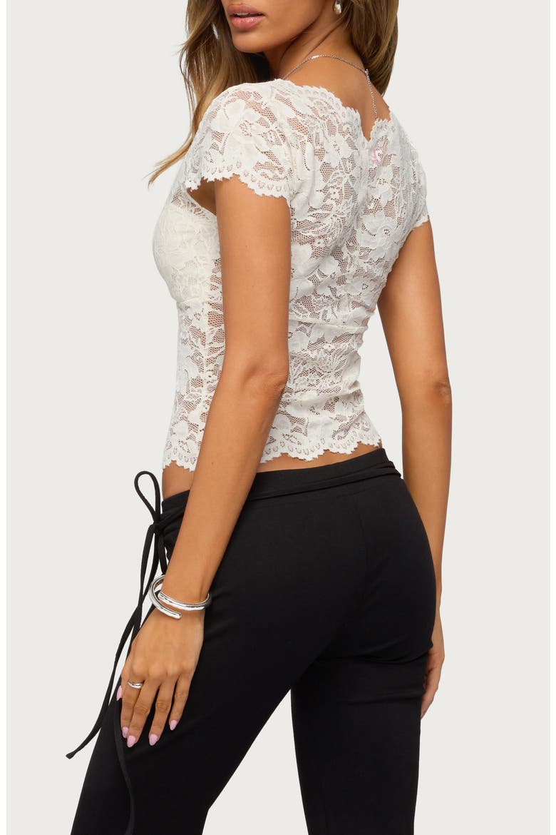 Elza Scallop Sheer Lace Crop Top, Alternate, color, CREAM
