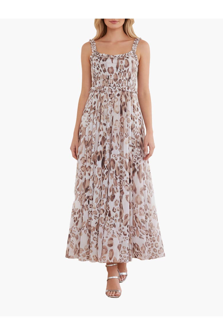Leopard Chiffon Smocked Cami Ankle Gown, Main, color, Moonshine
