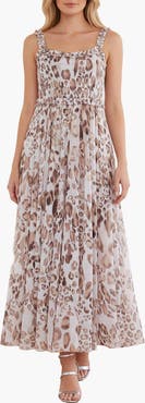 Needle & Thread Leopard Chiffon Smocked Cami Ankle Gown