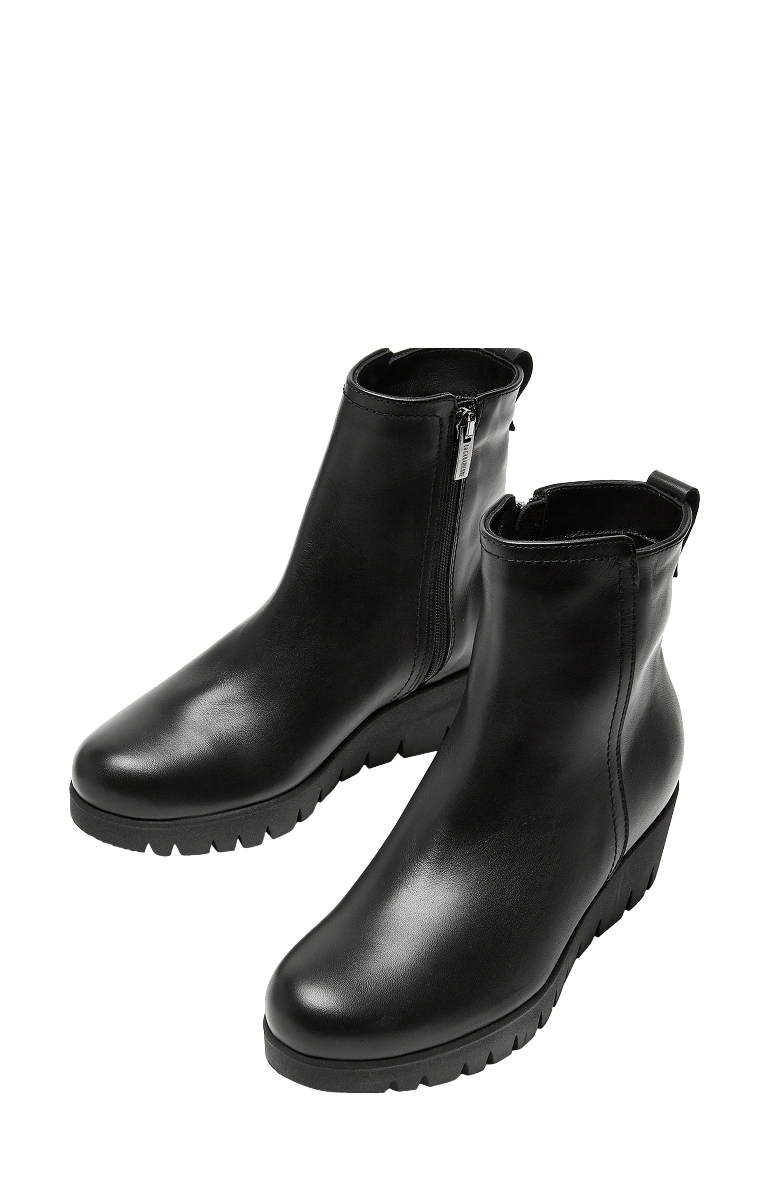 La Canadienne Teagan Waterproof Platform Wedge Bootie, Alternate, color, Black Leather
