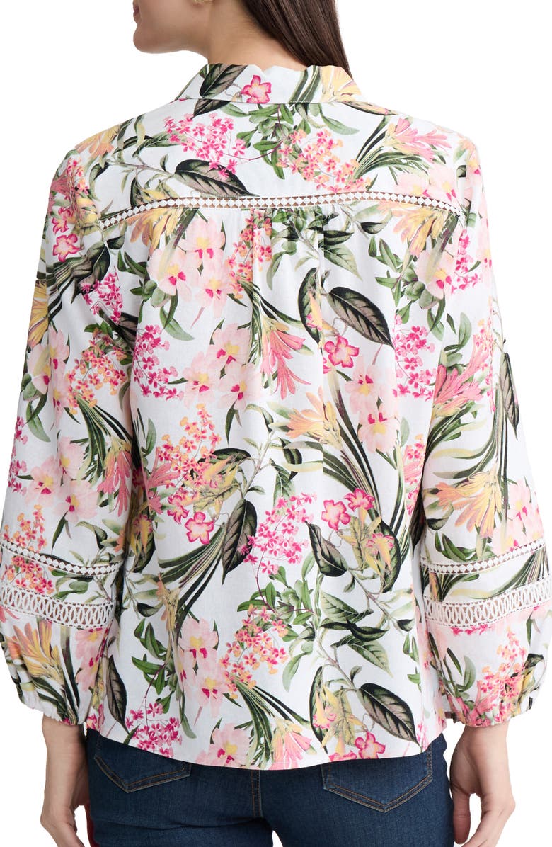 Jones New York Floral Linen Blend Button-Up Shirt, Alternate, color, White Sand Multi