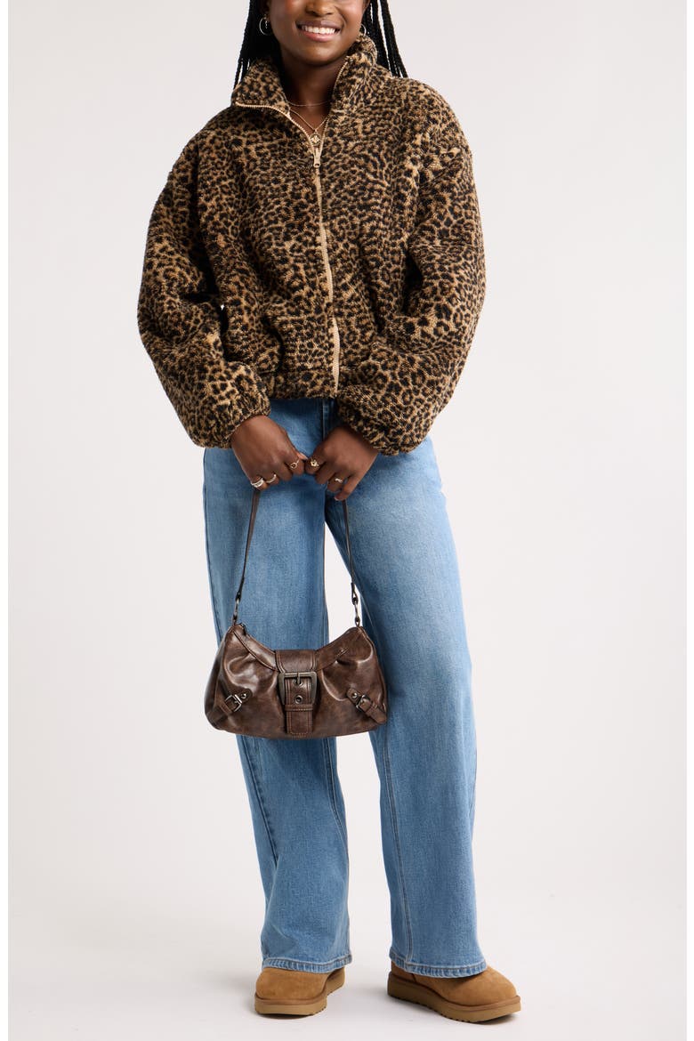 Print Fleece Zip Jacket, Alternate, color, TAN- BLACK PATTY LEOPARD