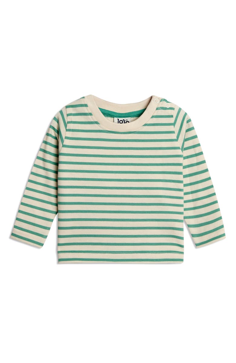 JOJO MAMAN BEBE Stripe Long Sleeve T-Shirt & Safari Truck Appliqué Overalls Set, Alternate, color, Denim