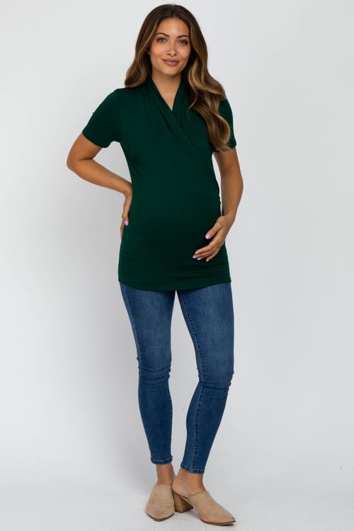 Pinkblush Solid Short Sleeve Wrap Front Nursing Top In Green