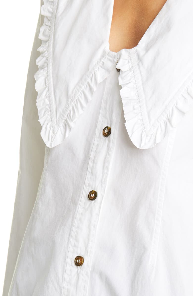 Ganni Ruffle Collar Cotton Poplin Shirt, Alternate, color, 
