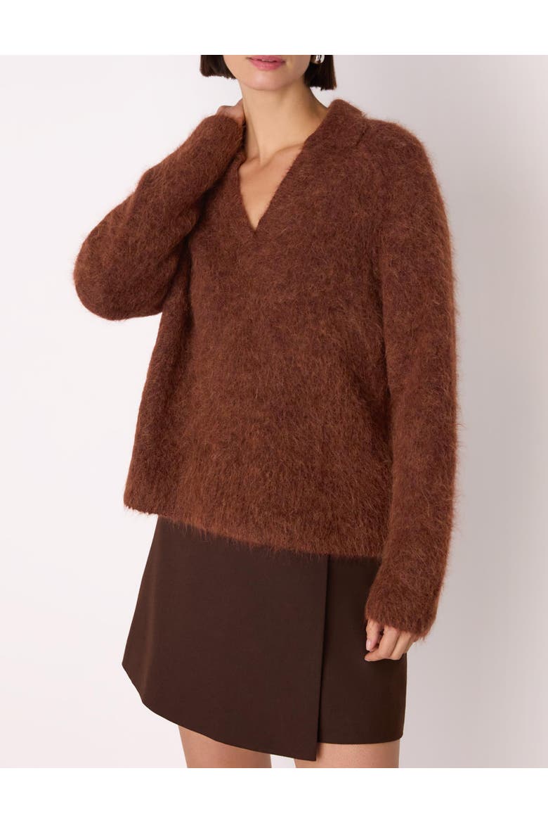 Alpaca Collar Neck Knit Sweater, Alternate, color, Rust