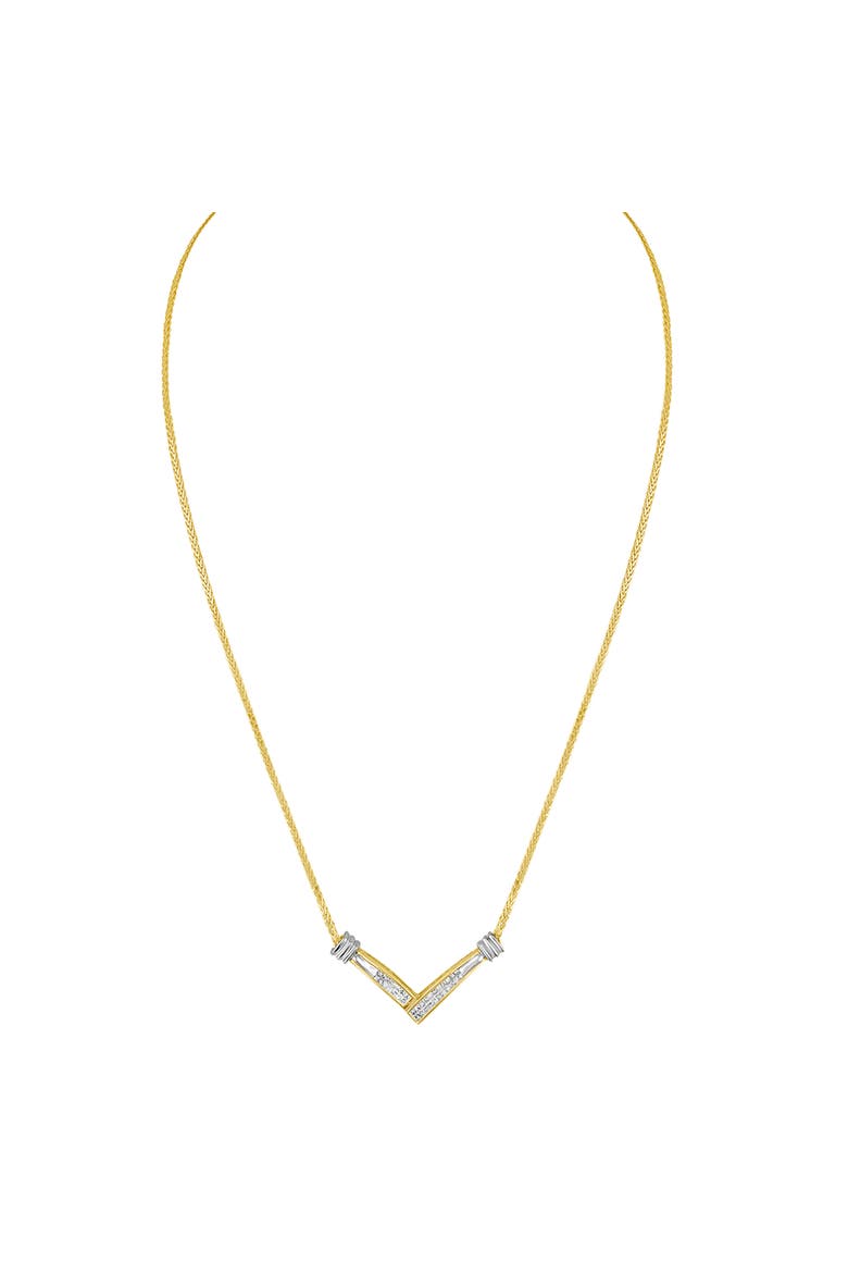 14K Yellow and White Gold 1/4 Cttw Diamond "V" Shape 18" Pendant Necklace, Alternate, color, Yellow