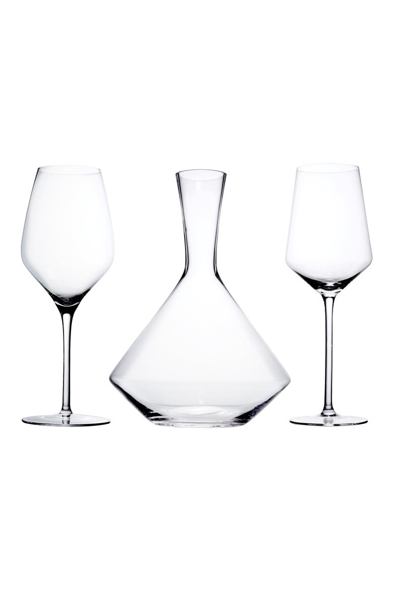 Raye Crystal 3-Piece Angled Bordeaux Decanter and Wine Glass Set, Main, color, WHITE